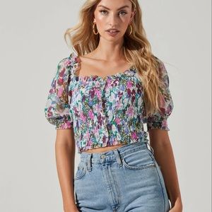 ASTR The Label Floral Smocked Top